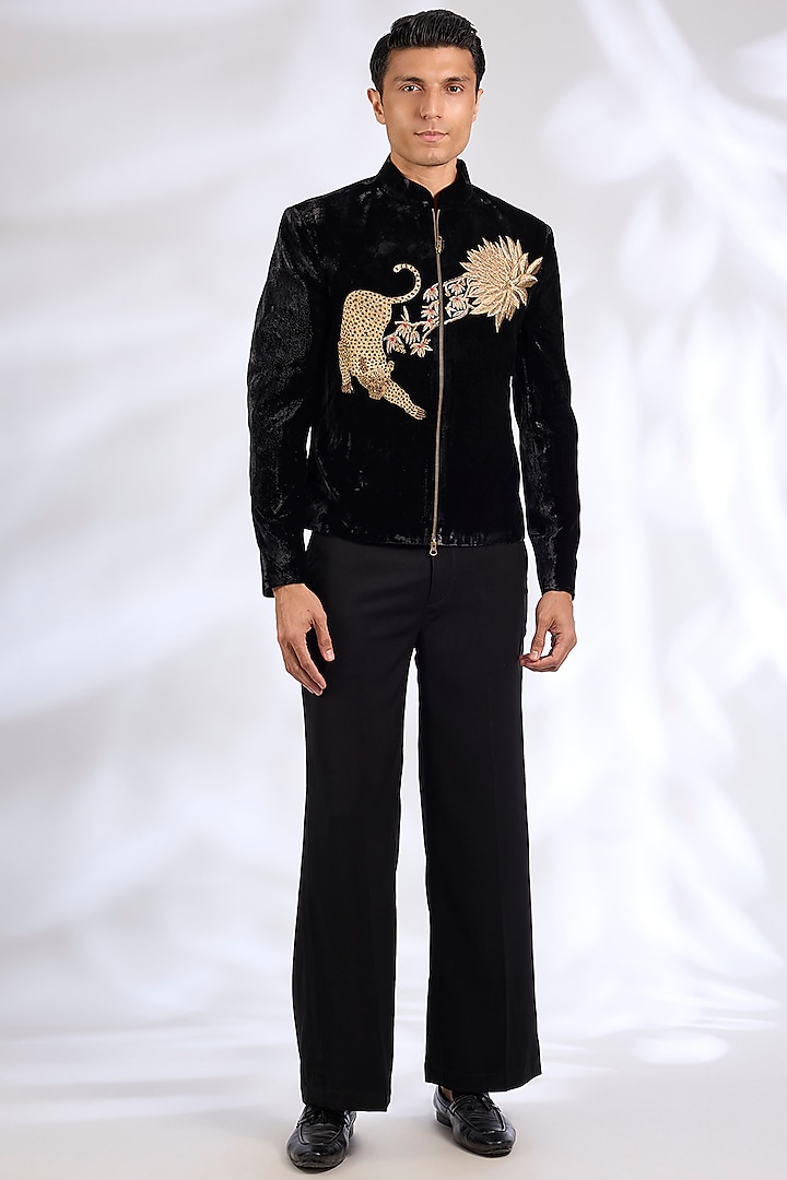 Black Velvet Bandhgala Jacket by Rohit Bal Men