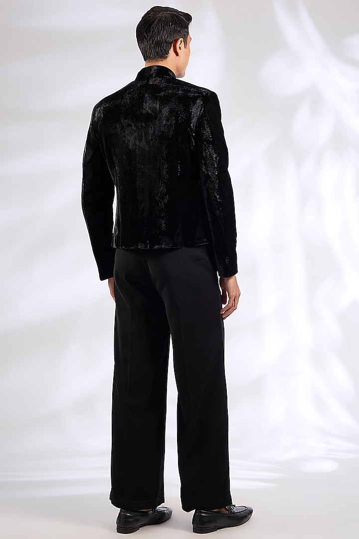 Black Velvet Groom Bandhgala Jacket by Rohit Bal Men at Pernia's Pop Up Shop