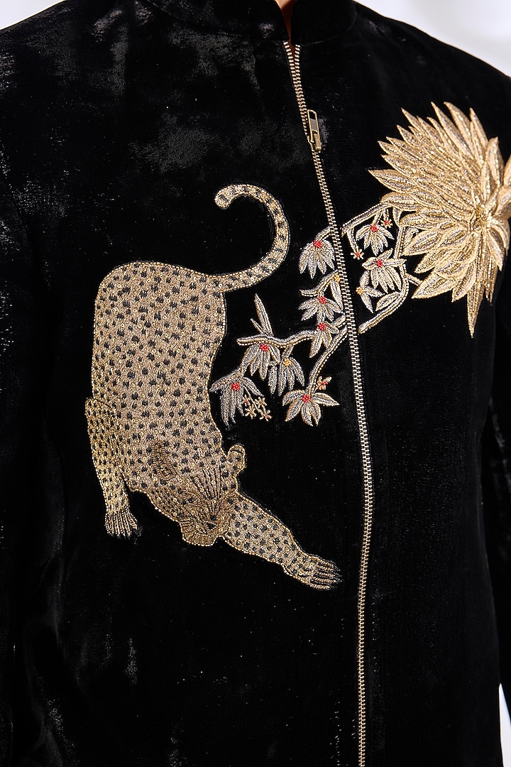 Black Velvet Groom Bandhgala Jacket by Rohit Bal Men at Pernia's Pop Up Shop