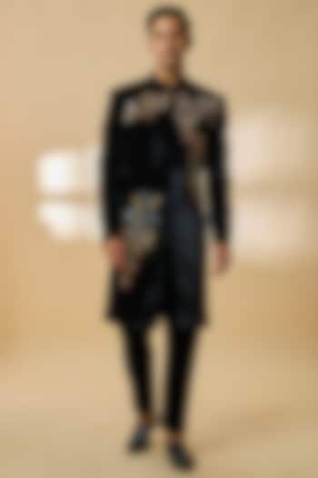 Black Velvet Groom Sherwani by Rohit Bal Men at Pernia's Pop Up Shop