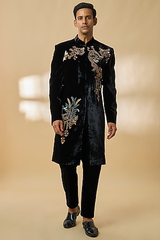 Black Velvet Sherwani by Rohit Bal Men