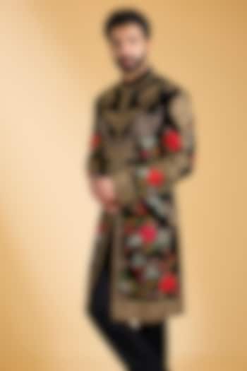 Black Silk Velvet Sherwani by Rohit Bal Men at Pernia's Pop Up Shop
