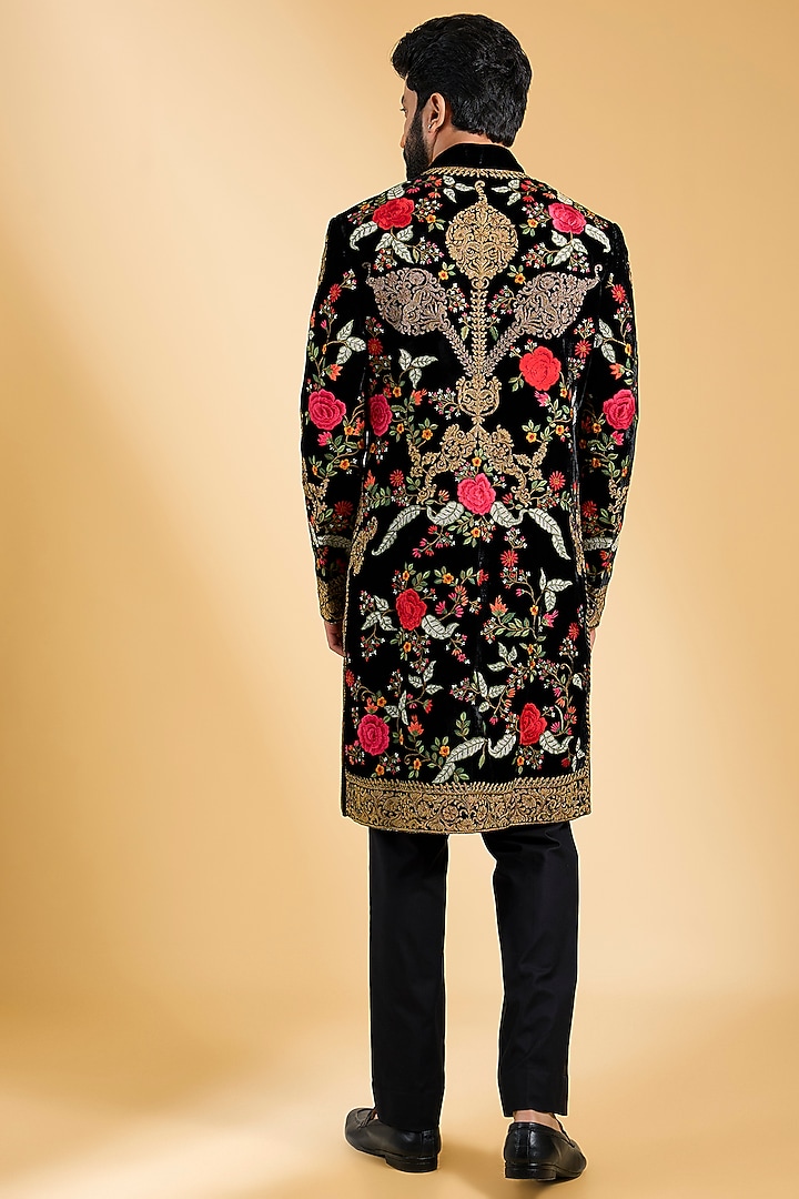 Black Silk Velvet Sherwani by Rohit Bal Men at Pernia's Pop Up Shop