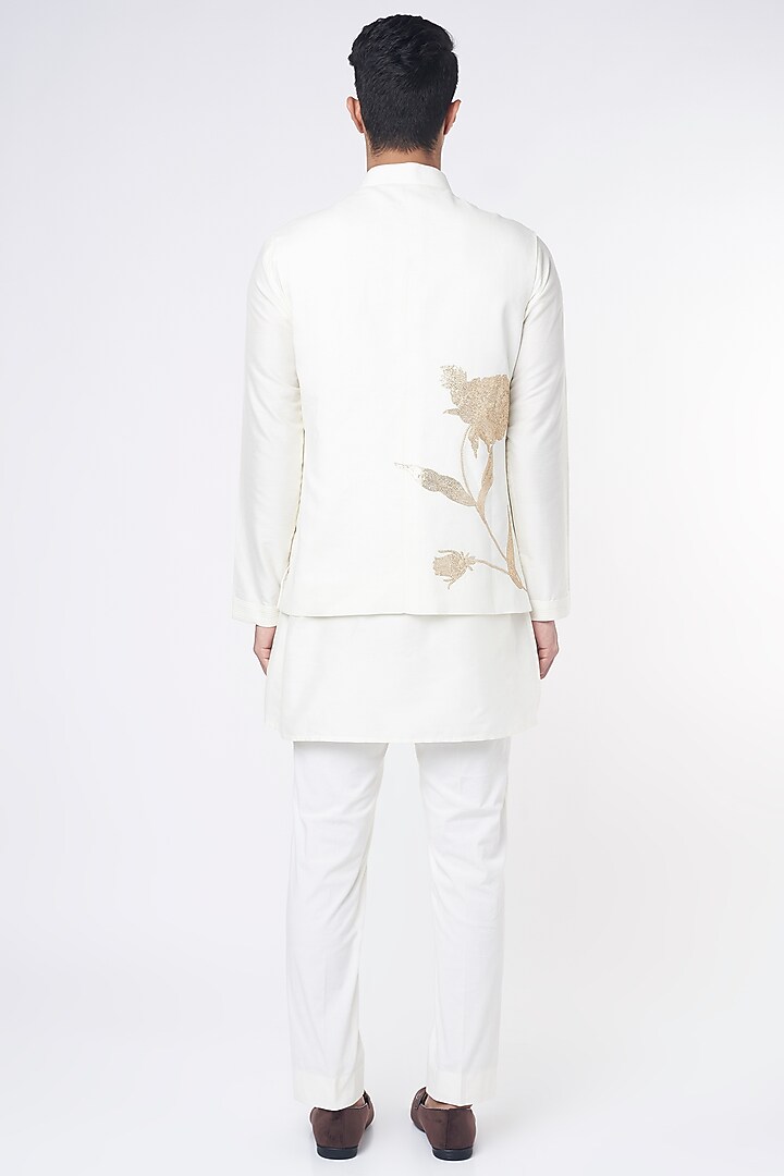 White Linen Sequins Embroidered Nehru Jacket by Rohit Bal Men at Pernia's Pop Up Shop