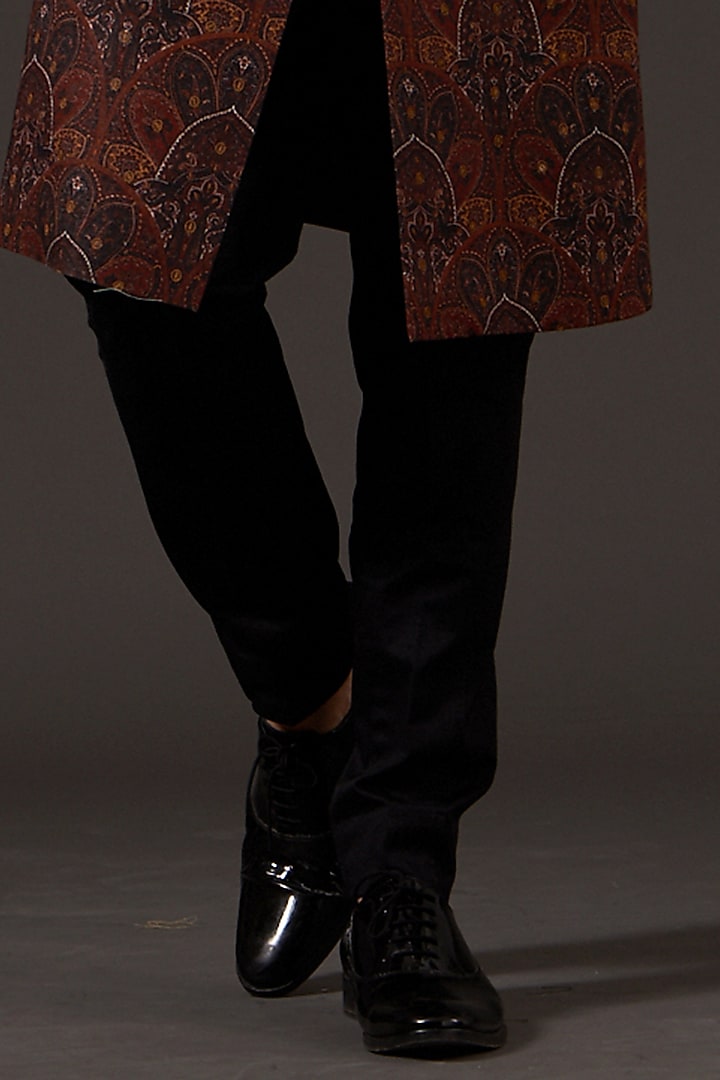 Brown Linen Printed & Hand Embroidered Wedding Sherwani by Rohit Bal Men at Pernia's Pop Up Shop
