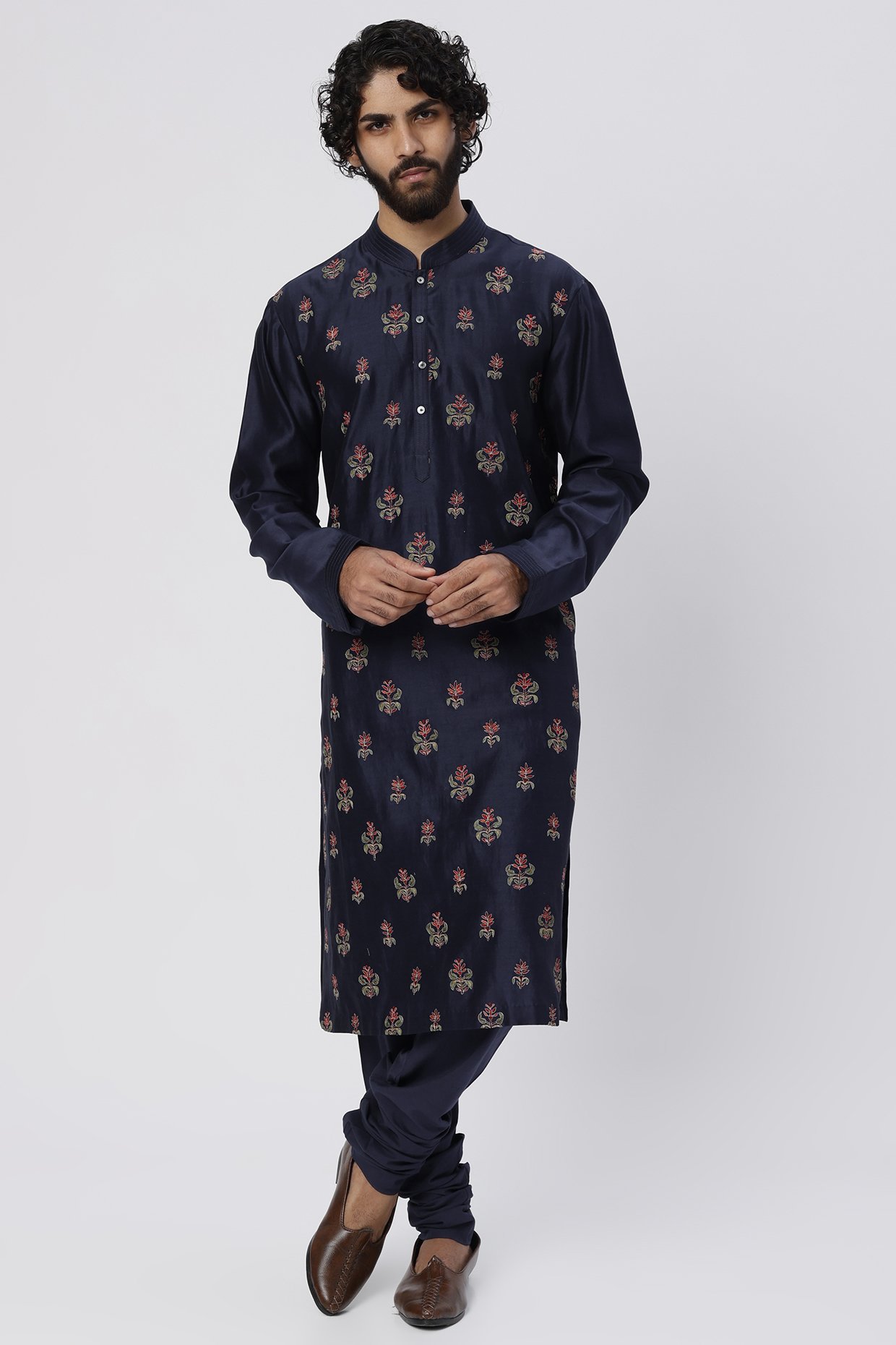Indigo Chanderi Embroidered Kurta Set by Rohit Bal Men at Pernia's Pop Up Shop