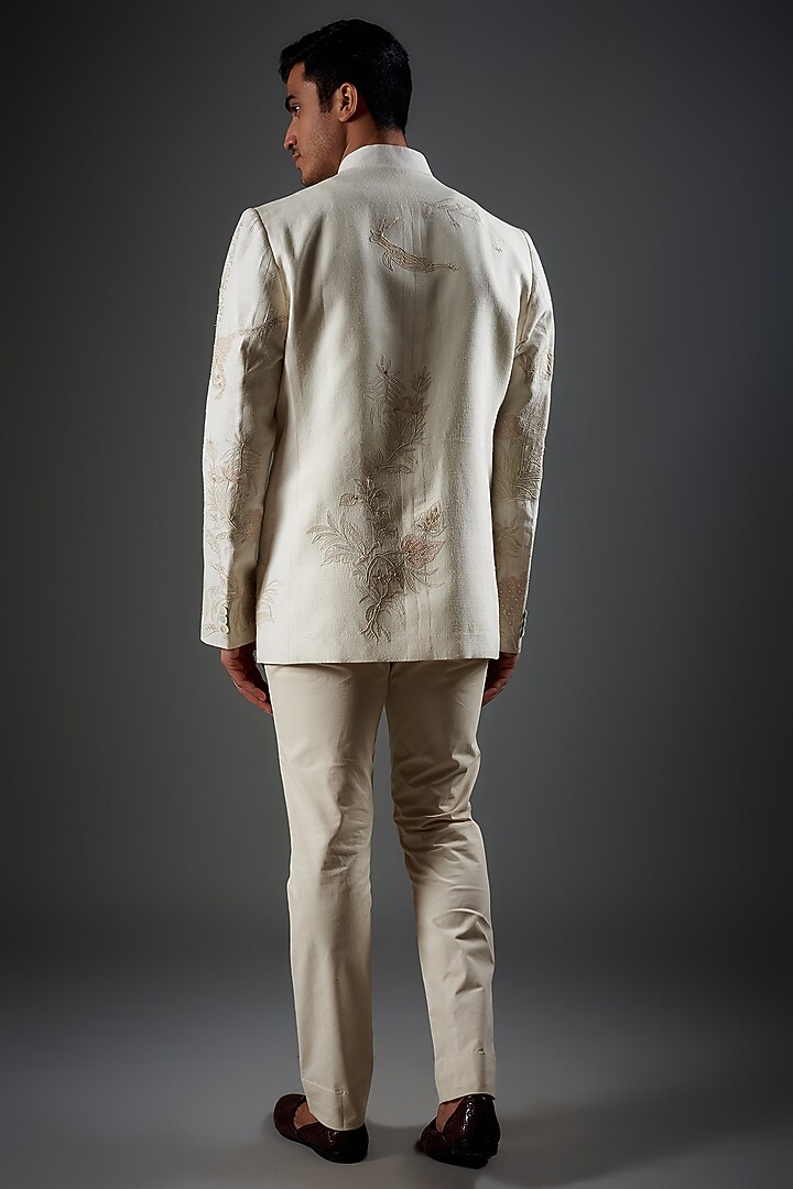 Ivory Matka Silk Hand Embroidered Groom Bandhgala by Rohit Bal Men at Pernia's Pop Up Shop