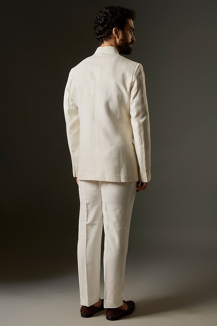 Ivory Matka Silk Resham Embroidered Groom Bandhgala by Rohit Bal Men at Pernia's Pop Up Shop