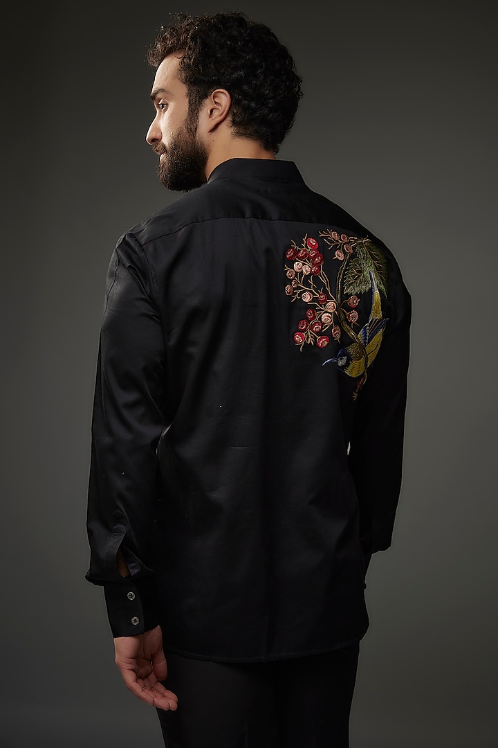 Black Poplin Thread Embroidered Party Wear Shirt by Rohit Bal Men at Pernia's Pop Up Shop