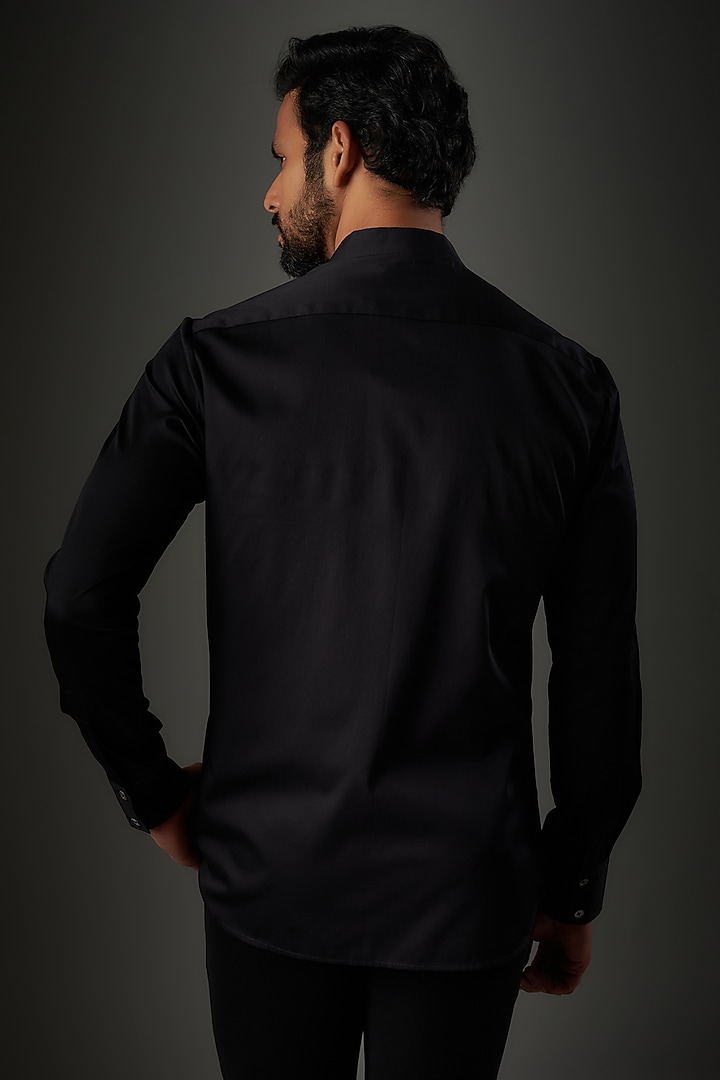 Black Poplin Thread Embroidered Wedding Shirt by Rohit Bal Men at Pernia's Pop Up Shop
