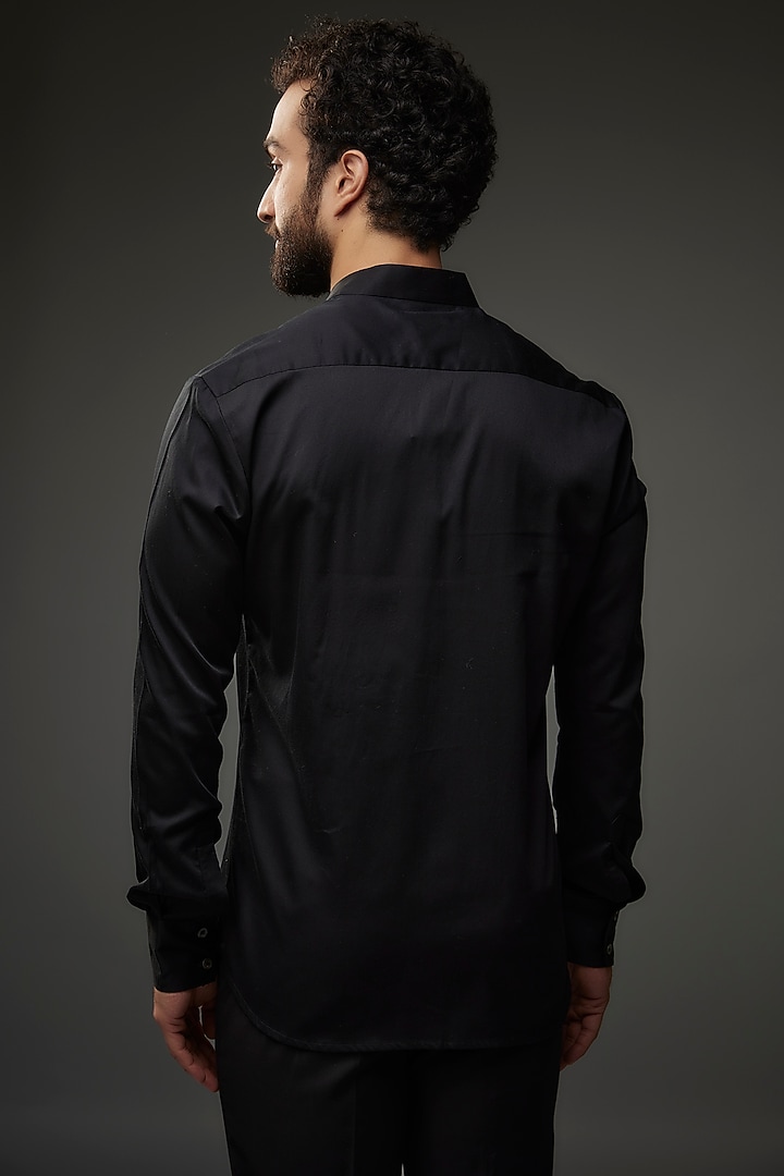 Black Poplin Thread Embroidered Wedding Shirt by Rohit Bal Men at Pernia's Pop Up Shop