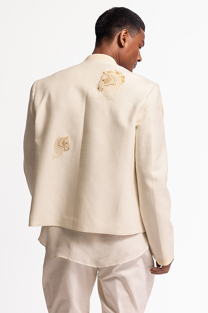 Ivory Matka Silk Embroidered Groom Bandhgala Jacket by Rohit Bal Men at Pernia's Pop Up Shop