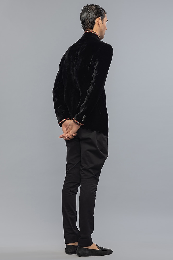 Black Velvet Embroidered Groom Bandhgala Jacket by Rohit Bal Men at Pernia's Pop Up Shop