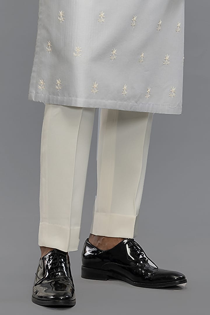 Powder Blue Chanderi Applique Hand Embroidered Kurta Set by Rohit Bal Men at Pernia's Pop Up Shop