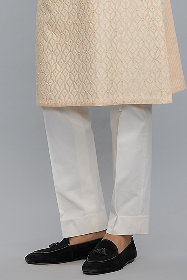 Powder Pink Chanderi Applique Embroidered Kurta Set by Rohit Bal Men at Pernia's Pop Up Shop