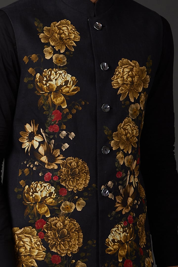 Indigo Blue Chanderi Bundi Jacket by Rohit Bal Men at Pernia's Pop Up Shop