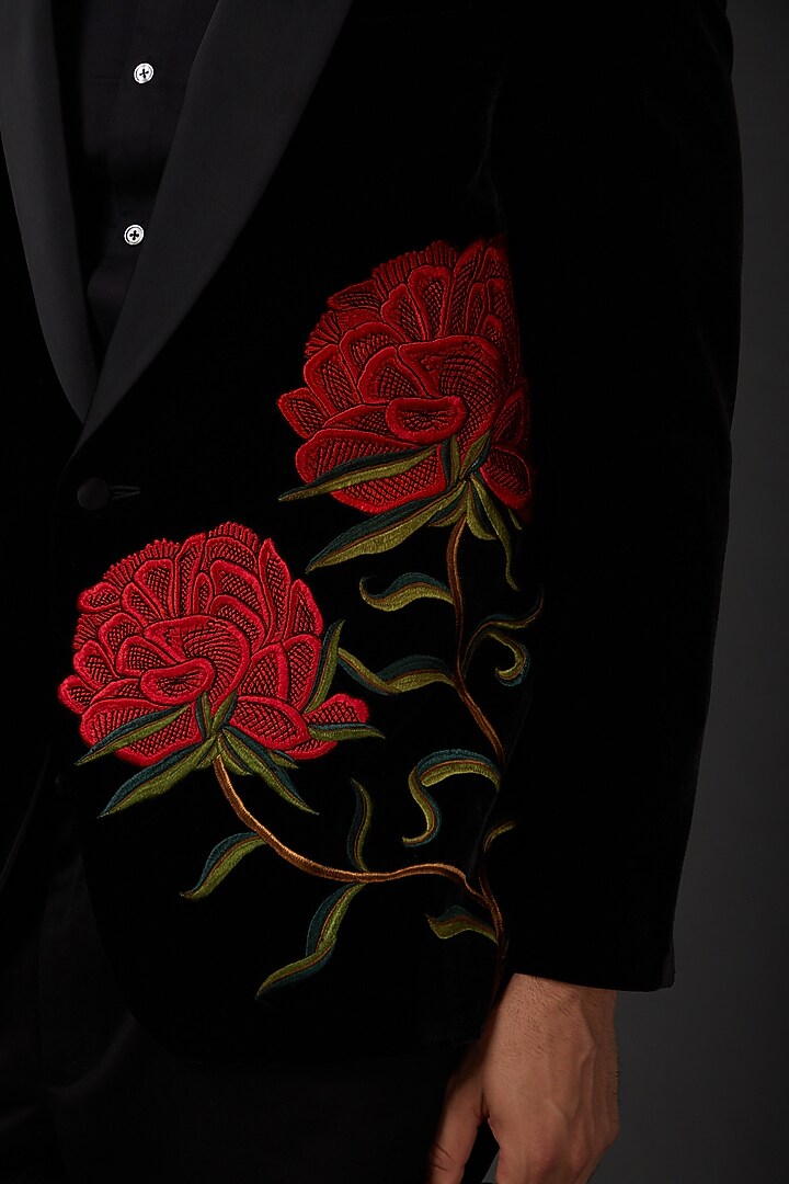 Black Silk Velvet Jacket by Rohit Bal Men at Pernia's Pop Up Shop
