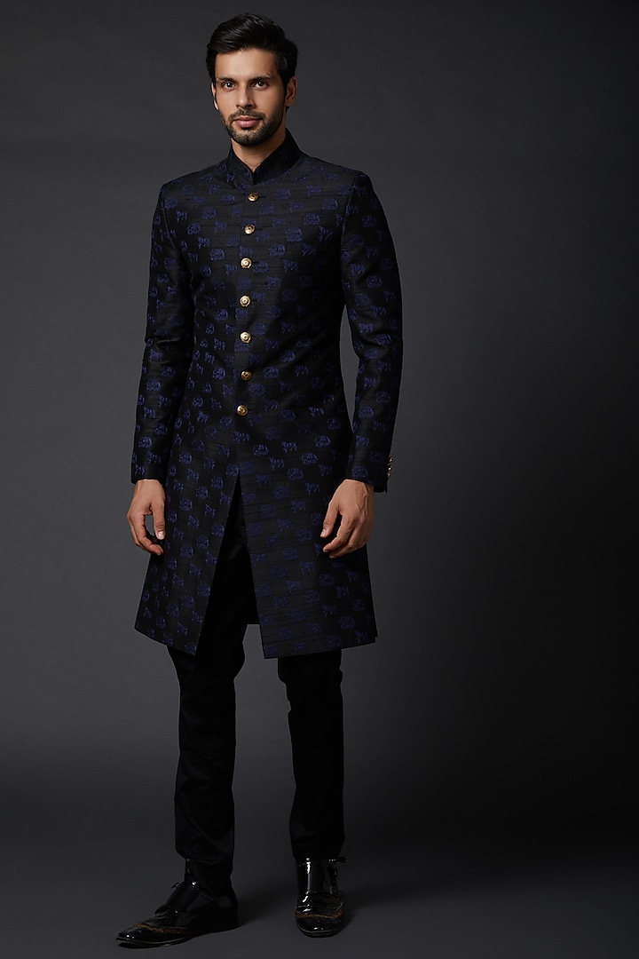 Black Dupion Silk Sherwani Design by Rohit Bal Men at Pernia's Pop Up ...