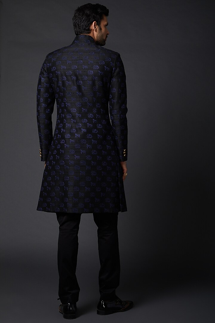 Black Dupion Silk Groom Sherwani by Rohit Bal Men at Pernia's Pop Up Shop