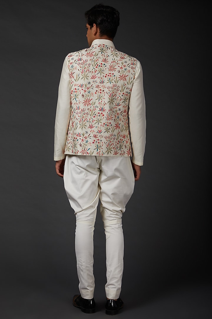 Ivory Chanderi Embroidered Bundi Jacket by Rohit Bal Men at Pernia's Pop Up Shop