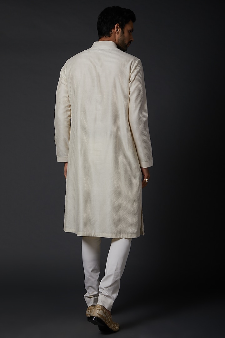Ivory Chanderi Embroidered Kurta Set by Rohit Bal Men at Pernia's Pop Up Shop
