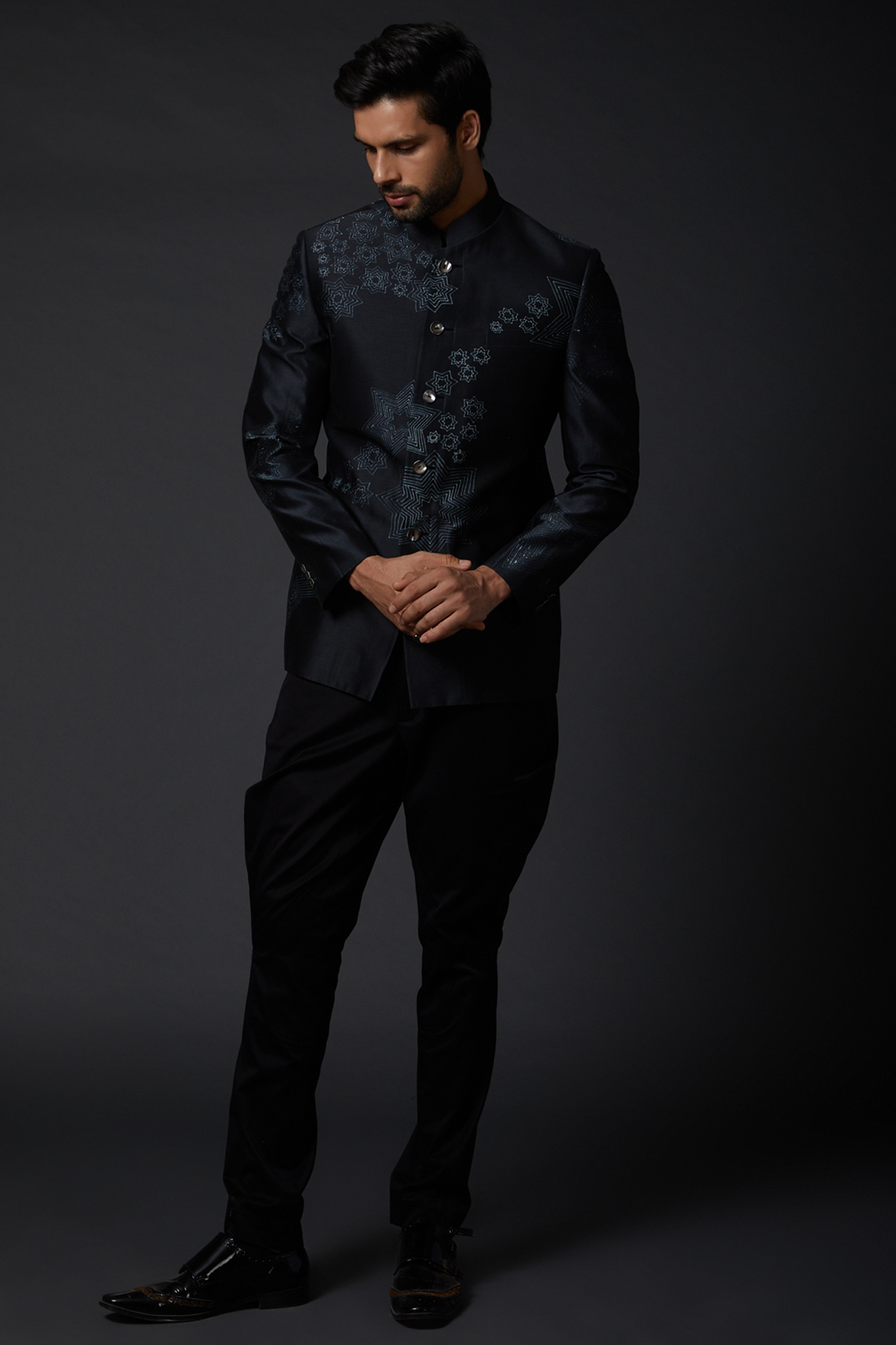 Indigo Blue Wedding Bandhgala Jacket by Rohit Bal Men at Pernia's Pop Up Shop