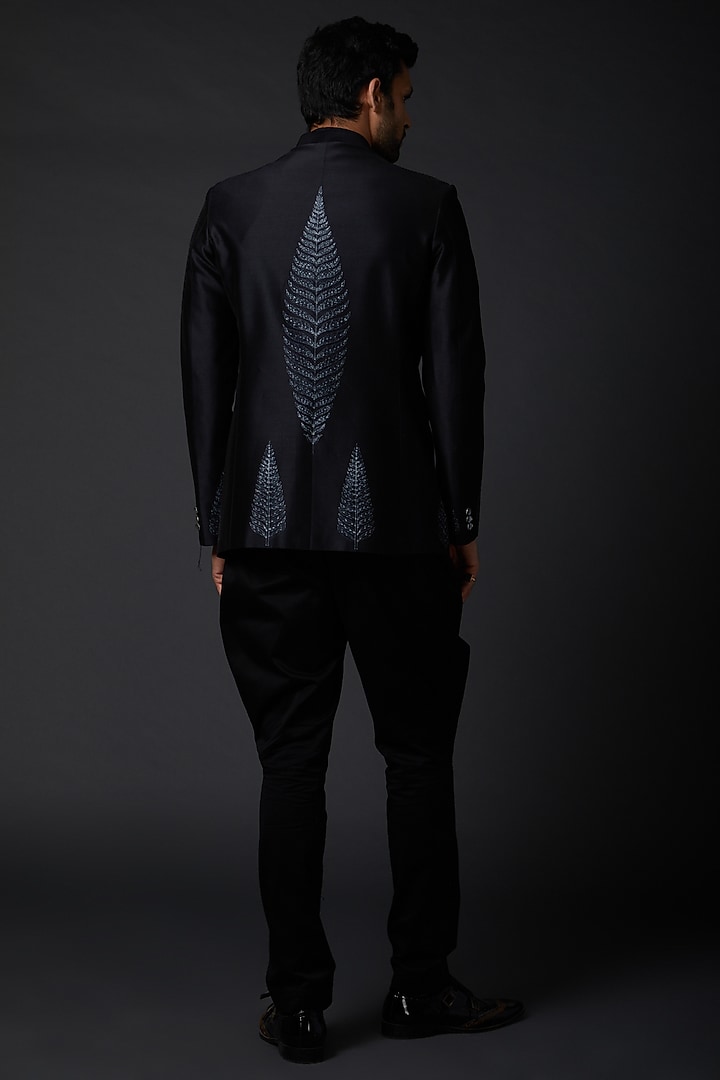 Indigo Chanderi Shibori Wedding Bandhgala by Rohit Bal Men at Pernia's Pop Up Shop