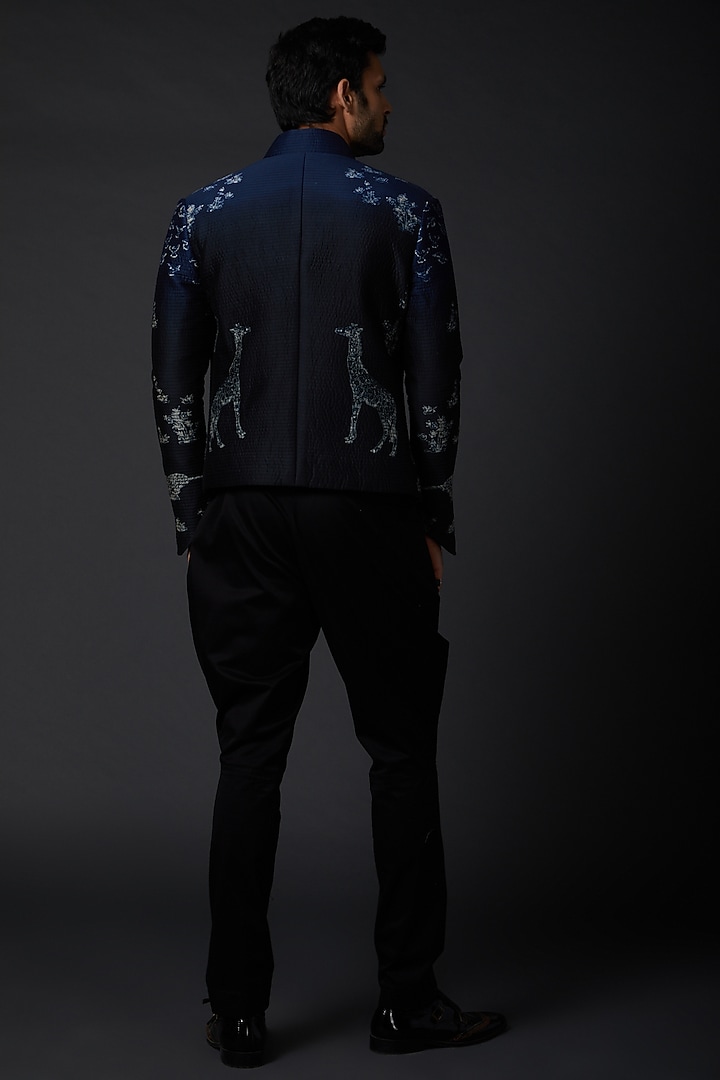 Indigo Chanderi Embroidered Wedding Bandhgala by Rohit Bal Men at Pernia's Pop Up Shop