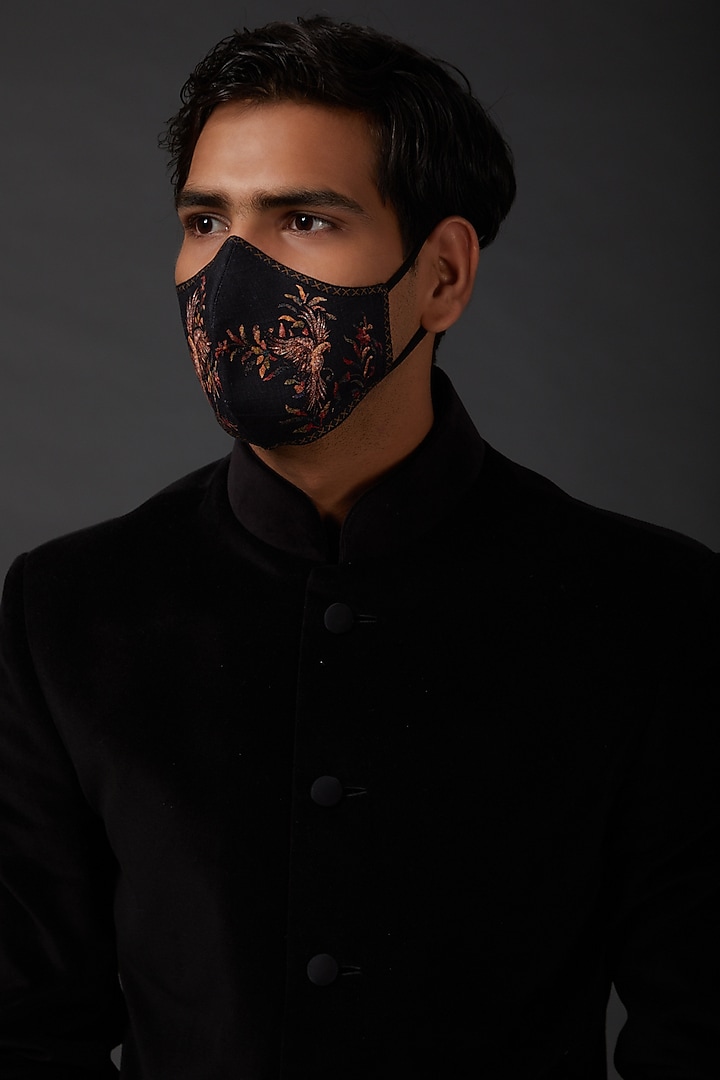Indigo Blue Embroidered Mask by Rohit Bal Men at Pernia's Pop Up Shop