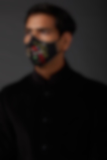 Indigo Blue Embroidered Linen Mask by Rohit Bal Men at Pernia's Pop Up Shop