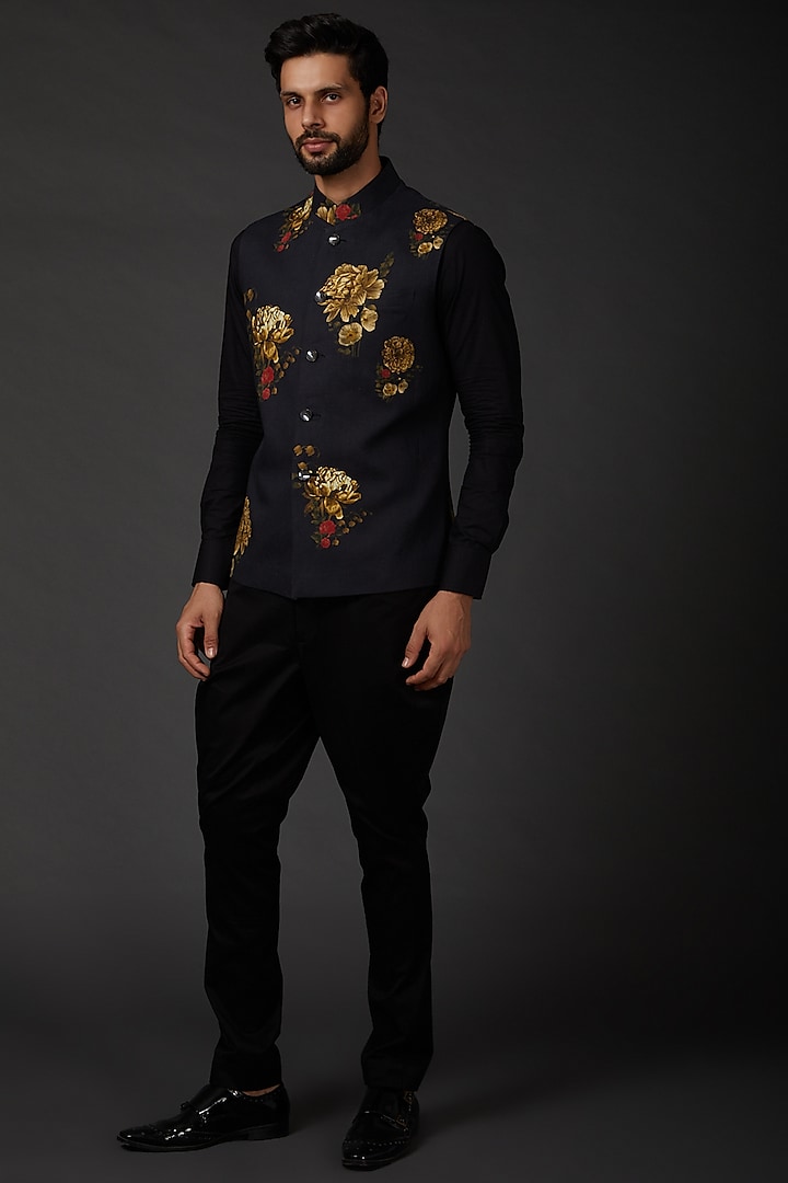 Indigo Blue Matka Bundi Jacket by Rohit Bal Men