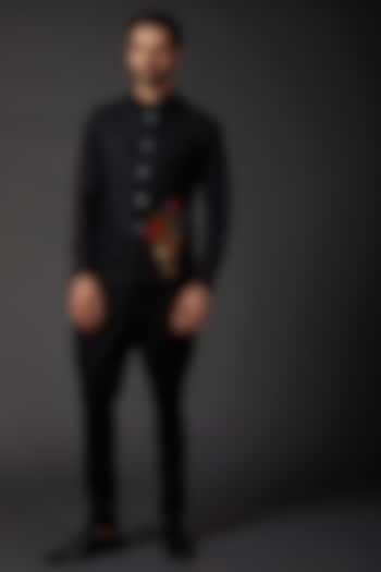 Black Matka Machine Embroidered Bundi Jacket by Rohit Bal Men at Pernia's Pop Up Shop