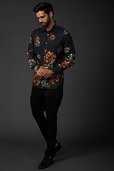 Indigo Blue Printed Shirt by Rohit Bal Men-POPULAR PRODUCTS AT STORE