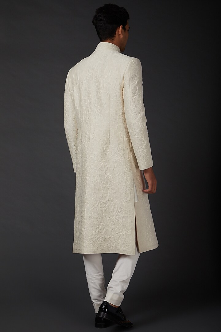 Ivory Chanderi Embroidered Groom Sherwani by Rohit Bal Men at Pernia's Pop Up Shop