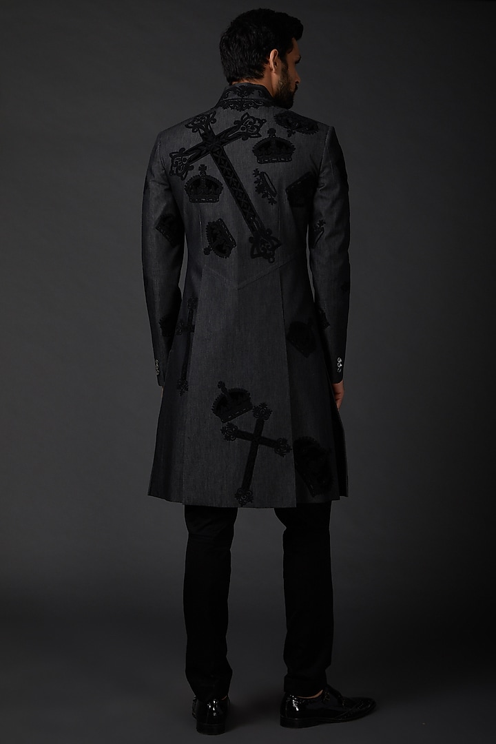 Black Matka Silk Groom Sherwani by Rohit Bal Men at Pernia's Pop Up Shop