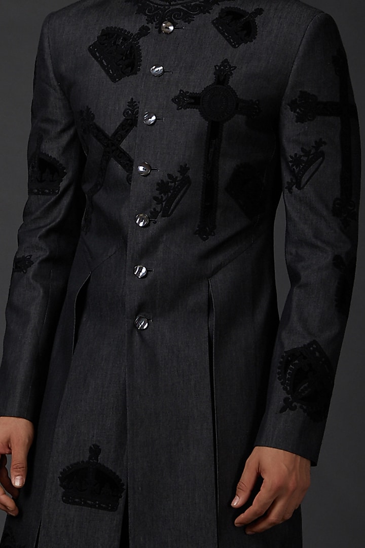 Black Matka Silk Groom Sherwani by Rohit Bal Men at Pernia's Pop Up Shop