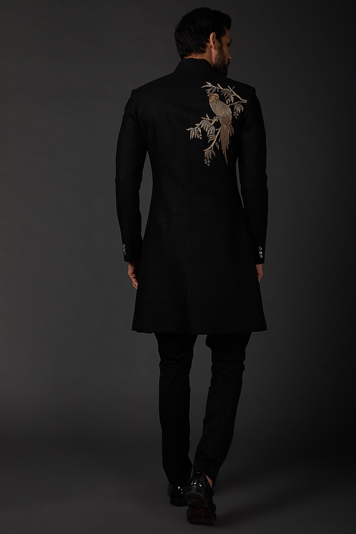 Black Matka Silk Groom Sherwani by Rohit Bal Men at Pernia's Pop Up Shop