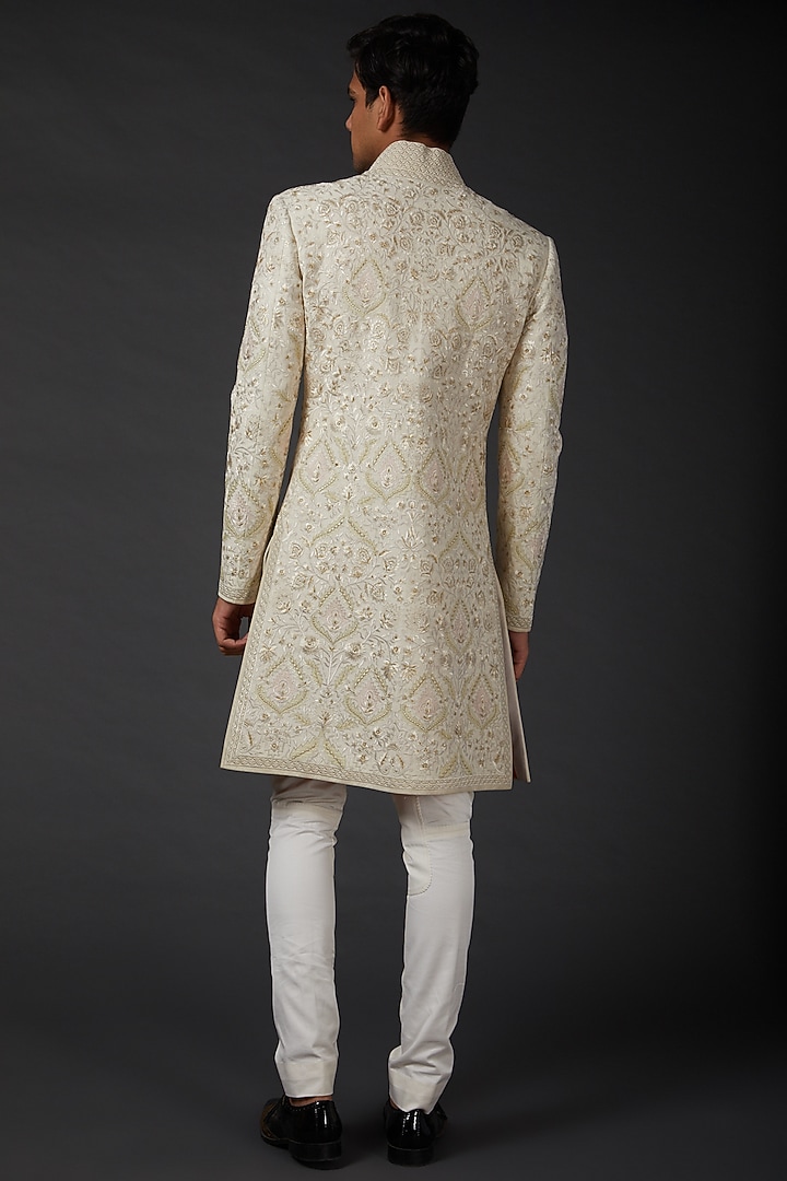 Ivory Matka Silk Groom Sherwani by Rohit Bal Men at Pernia's Pop Up Shop