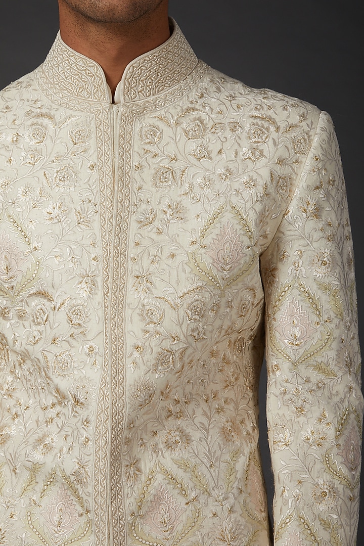 Ivory Matka Silk Groom Sherwani by Rohit Bal Men at Pernia's Pop Up Shop