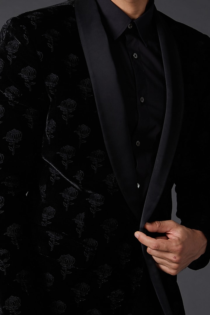 Black Silk Velvet Jacket by Rohit Bal Men at Pernia's Pop Up Shop