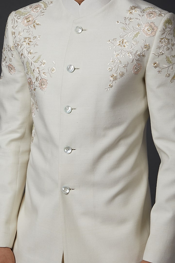Ivory Matka Silk Groom Bandhgala by Rohit Bal Men at Pernia's Pop Up Shop