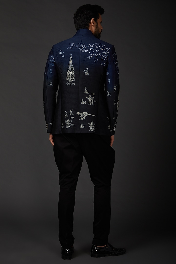 Blue Ombre Chanderi Dyed Shibori Wedding Bandhgala by Rohit Bal Men at Pernia's Pop Up Shop