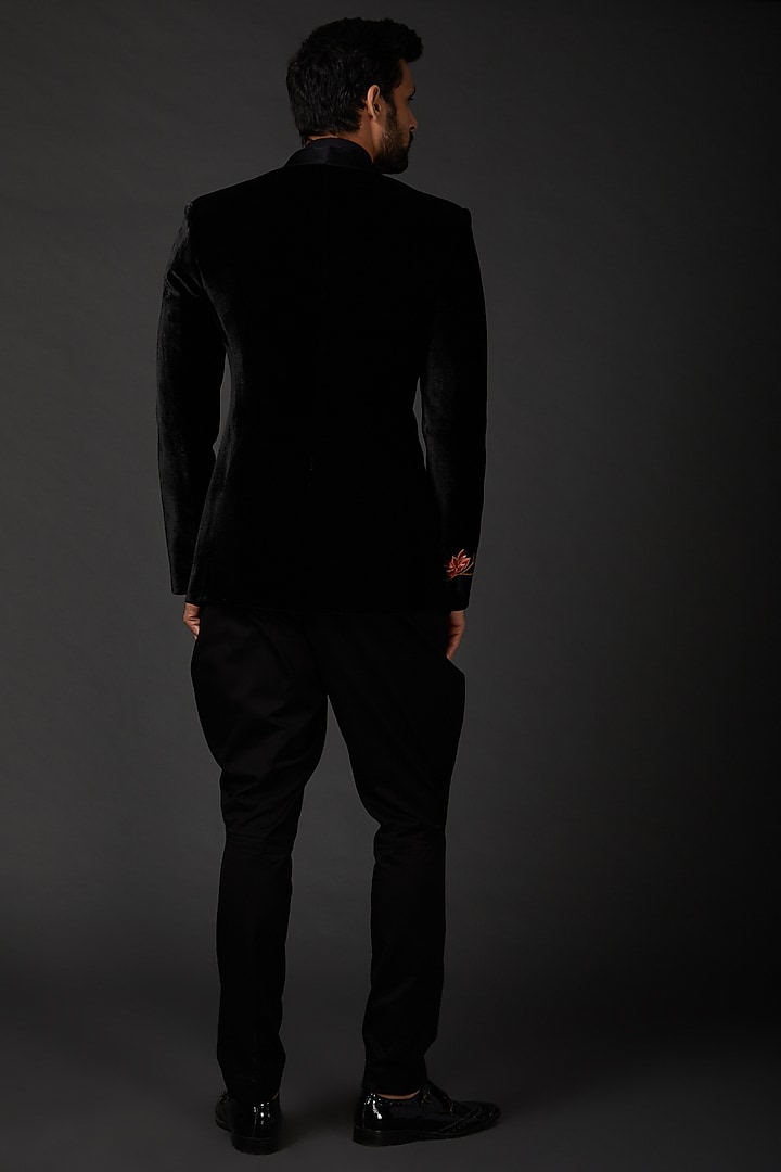Black Silk Velvet Embroidered Jacket by Rohit Bal Men at Pernia's Pop Up Shop
