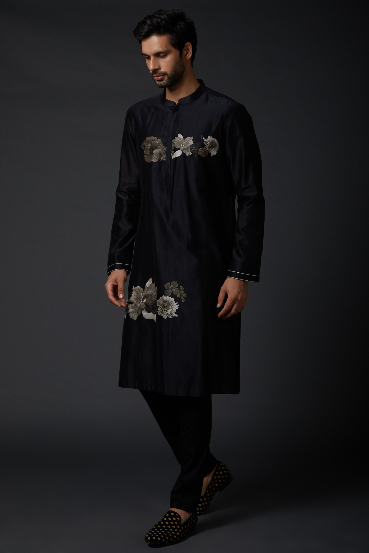 Black Digital Printed Kurta Set by Rohit Bal Men-POPULAR PRODUCTS AT STORE