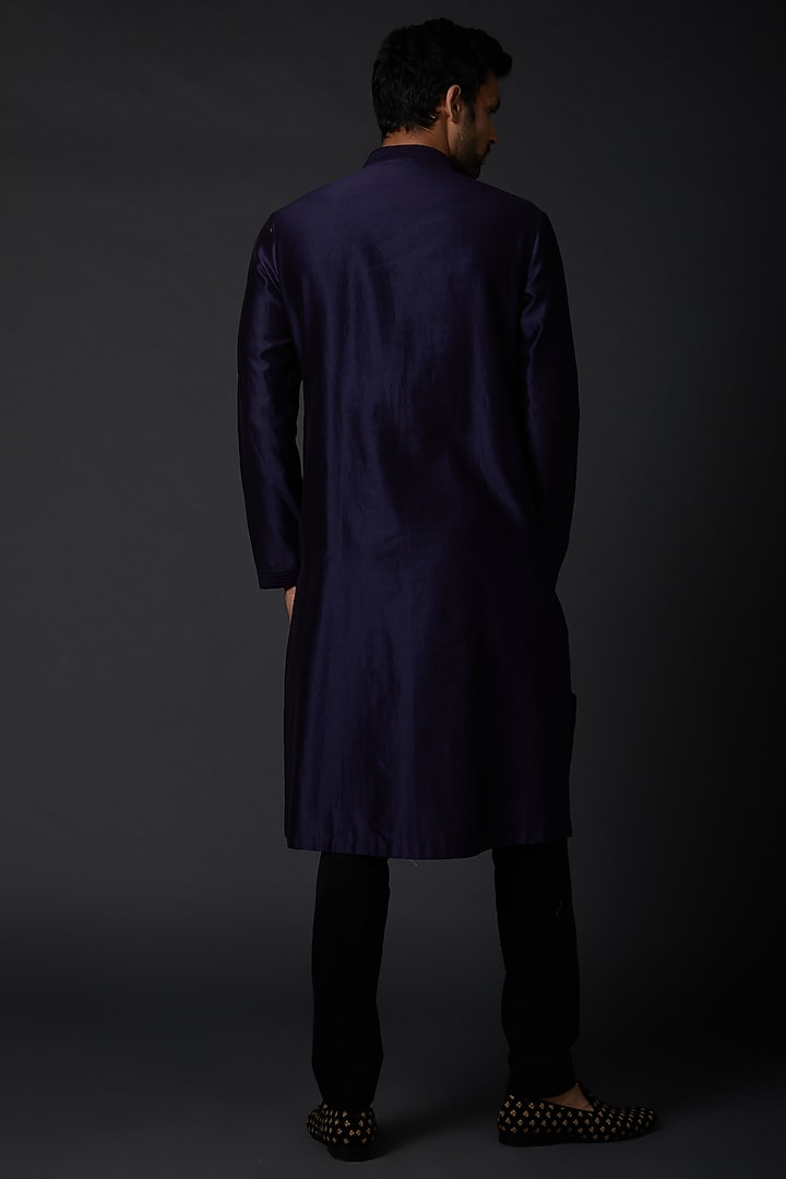 Indigo Blue Chanderi Embroidered Kurta Set by Rohit Bal Men at Pernia's Pop Up Shop