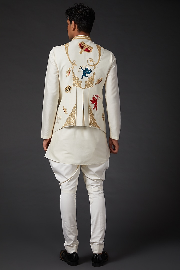 Ivory Embroidered Bundi Jacket by Rohit Bal Men at Pernia's Pop Up Shop