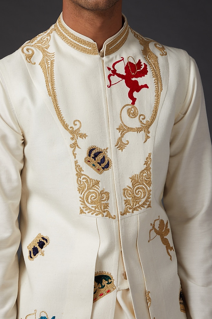 Ivory Embroidered Bundi Jacket by Rohit Bal Men at Pernia's Pop Up Shop