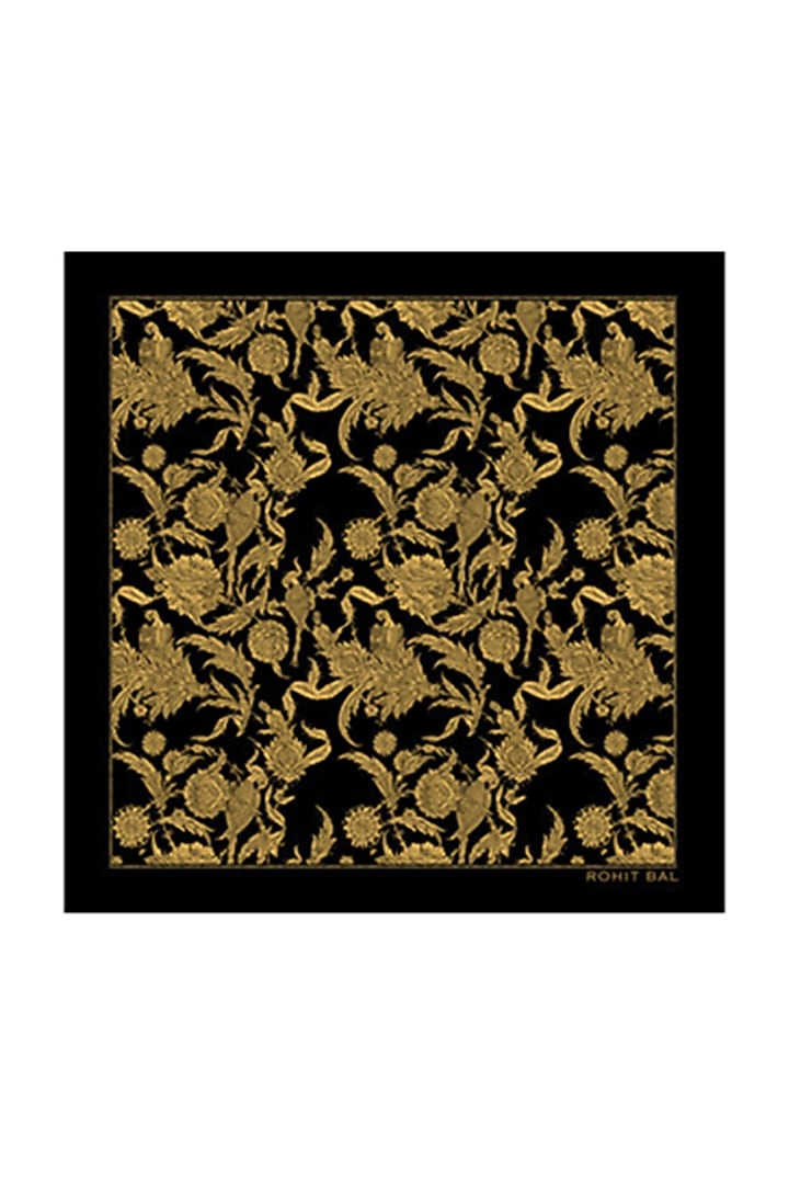 Black Printed Necktie With Pocket Square (Set of 2) by Rohit Bal Men at Pernia's Pop Up Shop