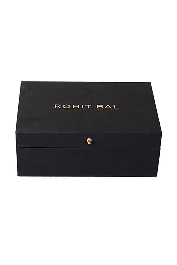 Black Printed Necktie With Pocket Square (Set of 2) by Rohit Bal Men at Pernia's Pop Up Shop