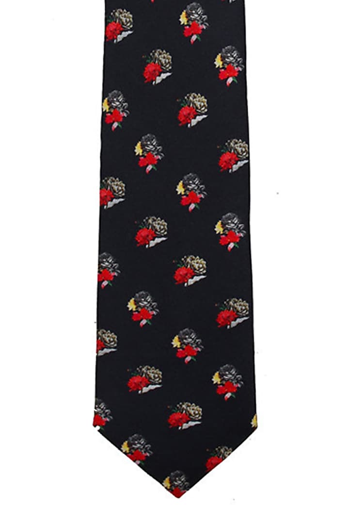 Black Silk Necktie With Pocket Square (Set of 2) by Rohit Bal Men at Pernia's Pop Up Shop